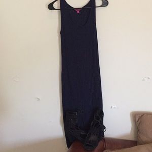 Long tank top dress. Black strap up heels